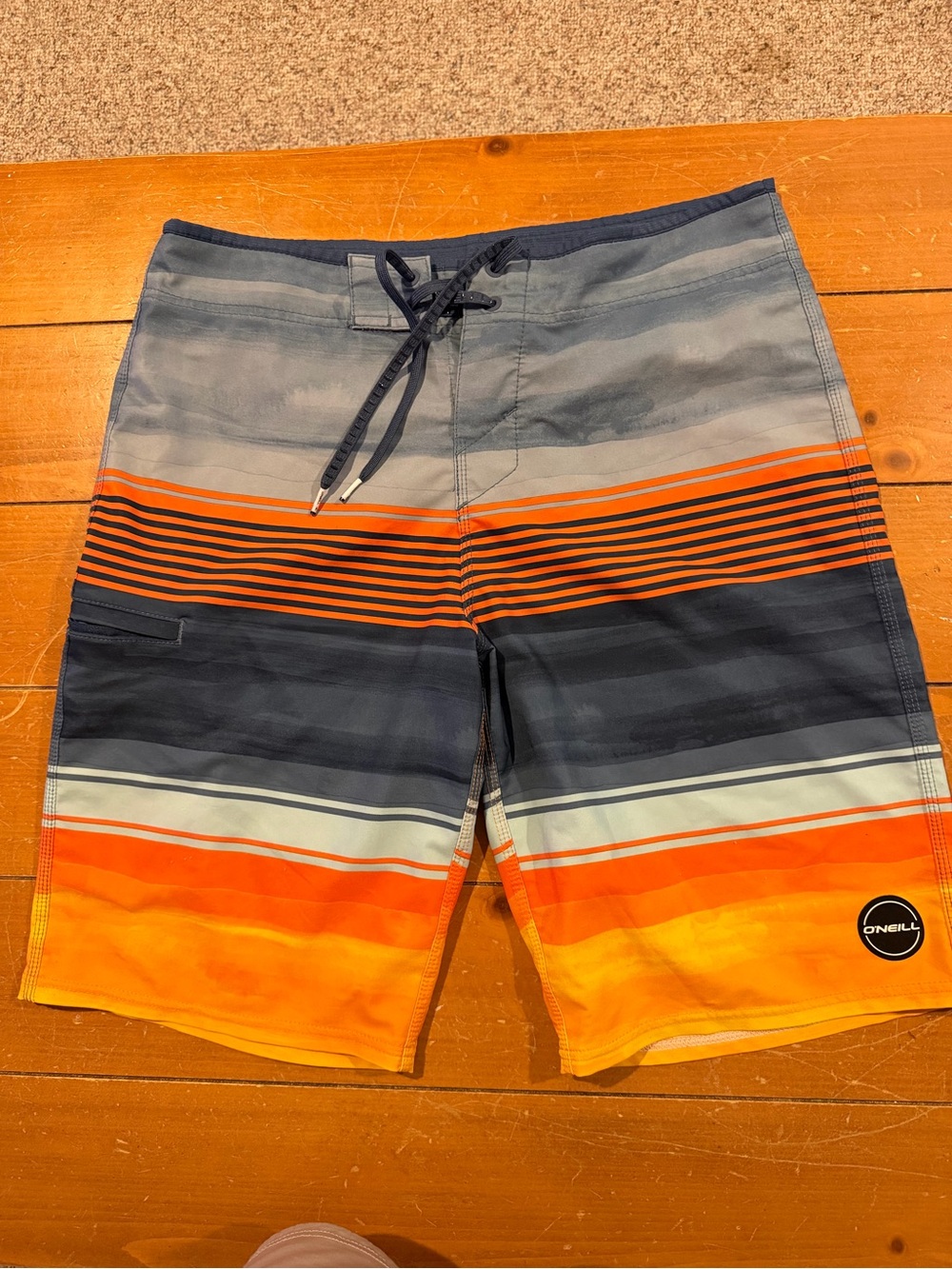 O'Neill Men's Gradient Navy, Orange & Yellow Striped Boardshorts